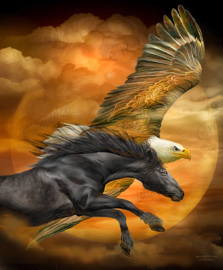 Horse And Eagle - Spirits Of The Wind - Artwork by Carol Cavalaris - 40 x 50 cm