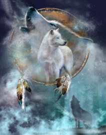 Dream Catcher - Spirit Of The White Wolf - Artwork by Carol Cavalaris - 40 x 50 cm