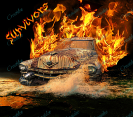 Car on fire - 40 x 50 cm