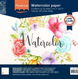 Florence • Aquarelpapier 300g Textuur 30,5x30,5cm Off-White 5x