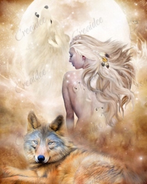 Wolf Moon Goddess - Artwork by Carol Cavalaris 40 x 50 cm