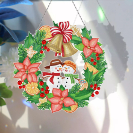 Wreath met lichtjes - Sneeuwpop koppel