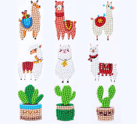 set met 9 lama-cactus stickers