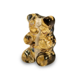 Resin kralen gummy bear glitter Gold-black, per stuk