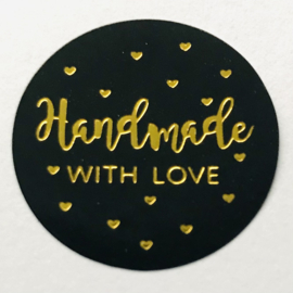Sticker rond 25mm - Stickers - Handmade with love - Black-Gold ( 10 stuks)