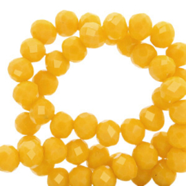 Top Facet kralen 8x6 mm disc Yellow flash-pearl shine coating, 5 stuks