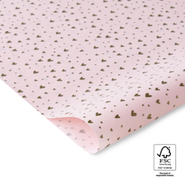 Tissue Paper - Hearts Gold - Pastel pink (50 x 70 cm), 5 velletjes