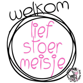 Sluitsticker op rol  50X50mm rond Baby Welkom Lief Stoer J/M  verpakt in PP-zakjes.