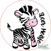 Sluitsticker op rol  50mm Baby Zebra stoer J/M  verpakt in PP-zakjes.