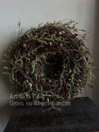 Krans ong 45 a 50 cm met Berk , Eucalyptus Bells en kunst Asparagus