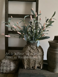 Subtiel samen gebonden takken Olijf en Roze Pimpernel