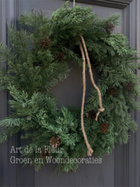 Kunst Kerstkrans div soorten 50 a 60 cm doorsnede met touw