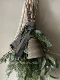 Kunst Kerst toef met houten klok L