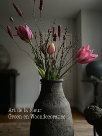 Franse kunst Tulpen ( 3 ) met Pimpernel ( 2 ) en Gagel Mauve