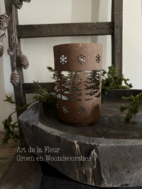 Windlicht | Windlicht roest kerst  12 x 12 x 19 cm