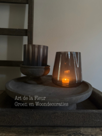 PTMD Vase | Tealight Brown Handcut Linesa 14 x 15 cm
