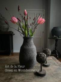 Franse kunst Tulpen ( 3 ) met Pimpernel ( 2 ) en Gagel fel roze