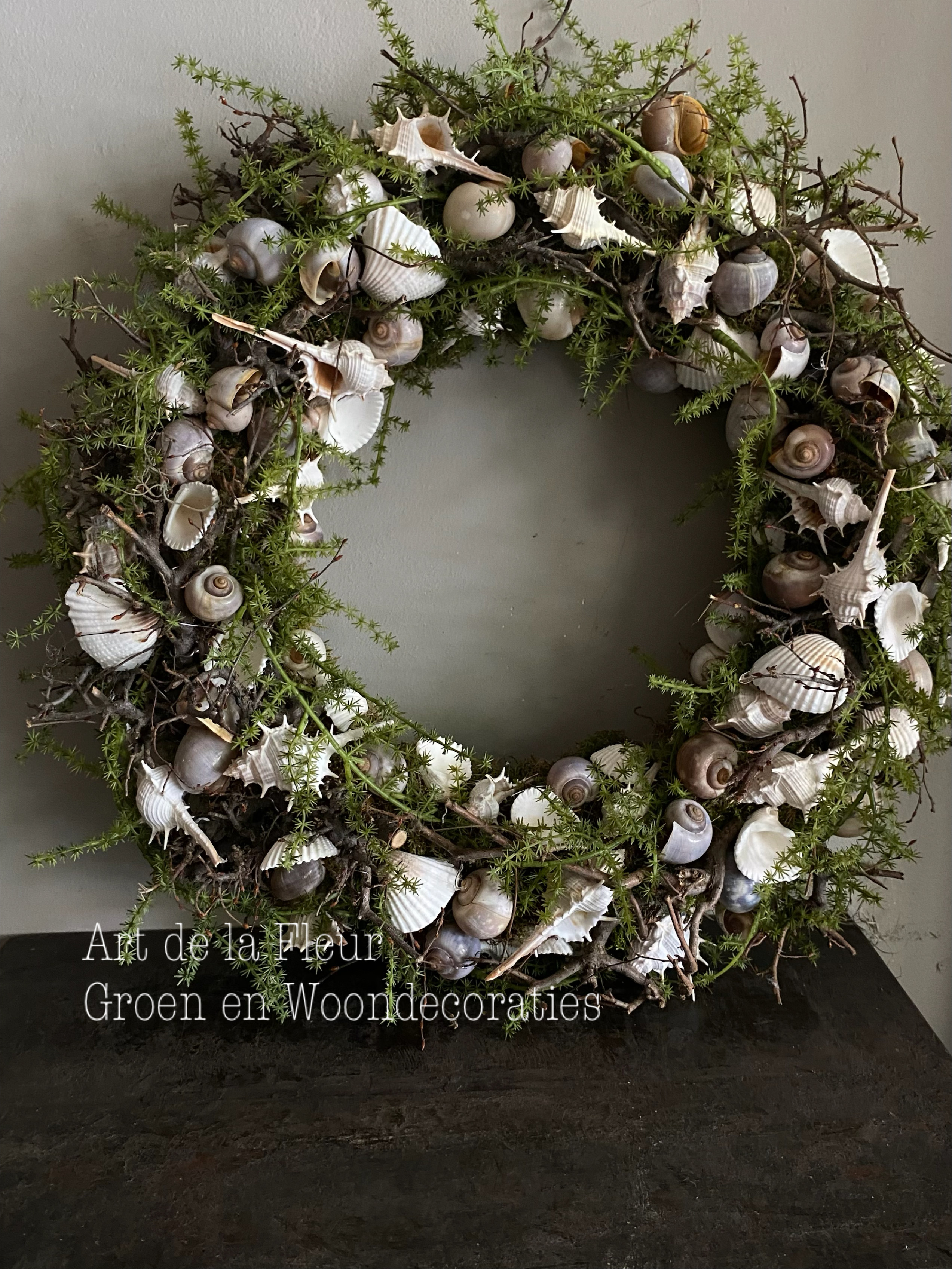 Krans met kunst Asparagus en schelpen 50 cm