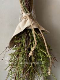 Toef | met kunst Asparagus groen , Tillia en echte Berk ong 55 a 60 cm