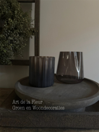 PTMD Vase | Tealight Brown Handcut Linesa 14 x 15 cm