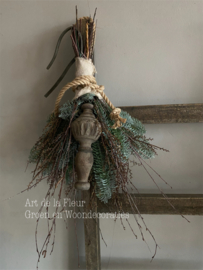 Kunst toef met bruin klosje hout m