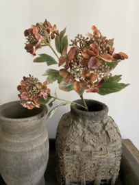 Hortensia met drie bloemen 82 cm bruin licht gedroogde uitstraling