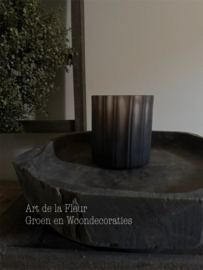 PTMD Vase | Tealight Brown Handcut Linesa 14 x 15 cm