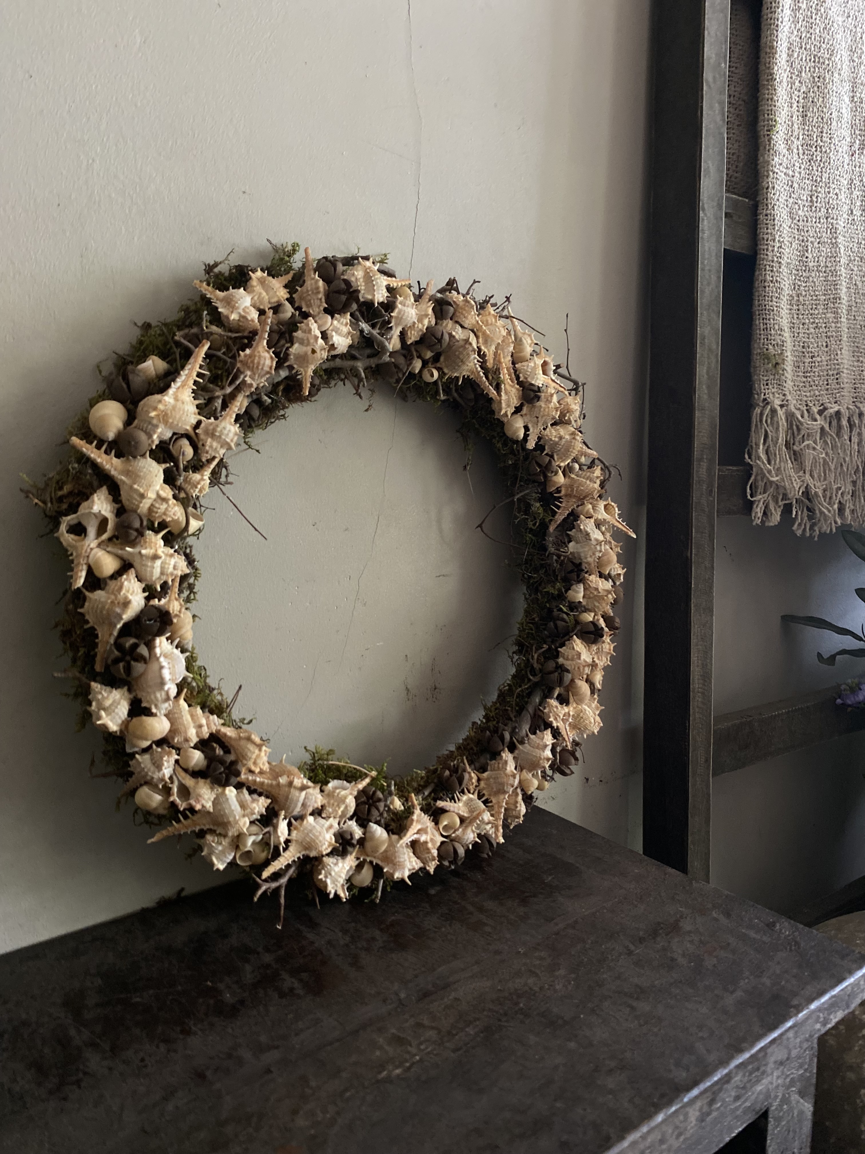 Ring met mos Bonsai en schelpen ong 40 cm