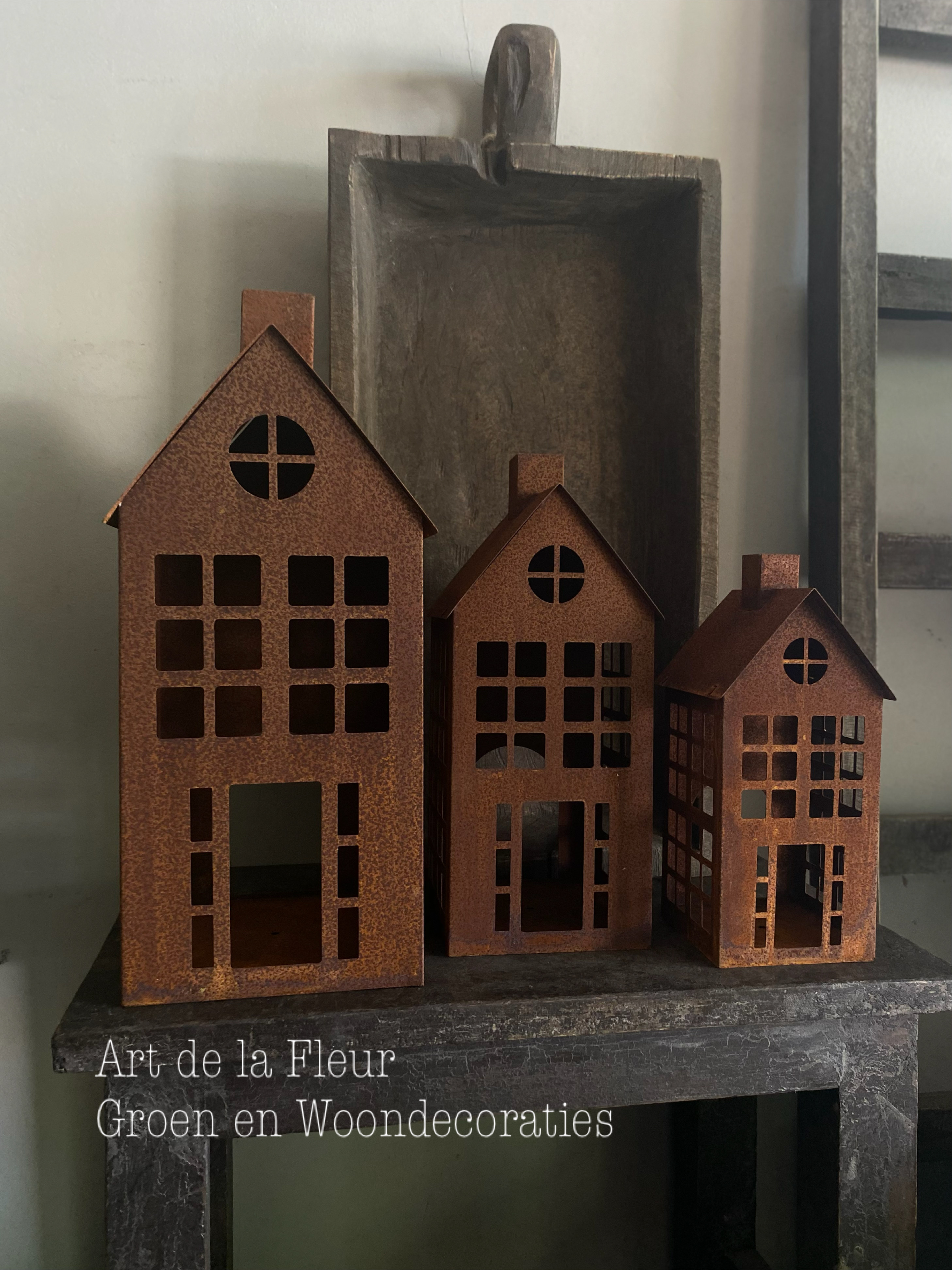 Theelicht huisje S roest 11 x 11 x 25