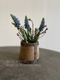 Houten mini potje met kunst druifjes en Gagel