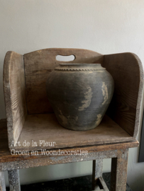 Brocante houten bak met handvat 39 x 28 x 30