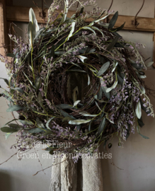 Krans met kunst Olijf en Limonium 50 cm ongeveer