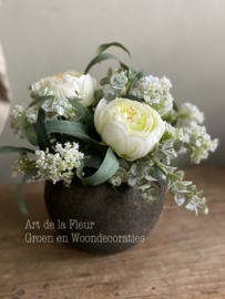Tafel Boeketje | Kunst boeketje Wit met Pioenrozen zonder pot