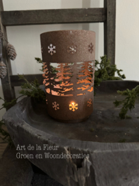 Windlicht | Windlicht roest kerst  12 x 12 x 19 cm