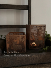 Windlicht | Windlicht roest kerst  15 x 15 x 15 cm