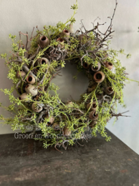 Krans van echt mos , bonsai en kunst solidago ong 35 cm
