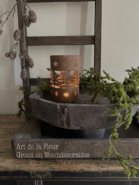 Windlicht | Windlicht roest kerst  12 x 12 x 19 cm