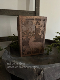 Windlicht | Windlicht roest kerst  15 x 15 x 23 cm