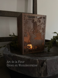 Windlicht | Windlicht roest kerst  15 x 15 x 23 cm
