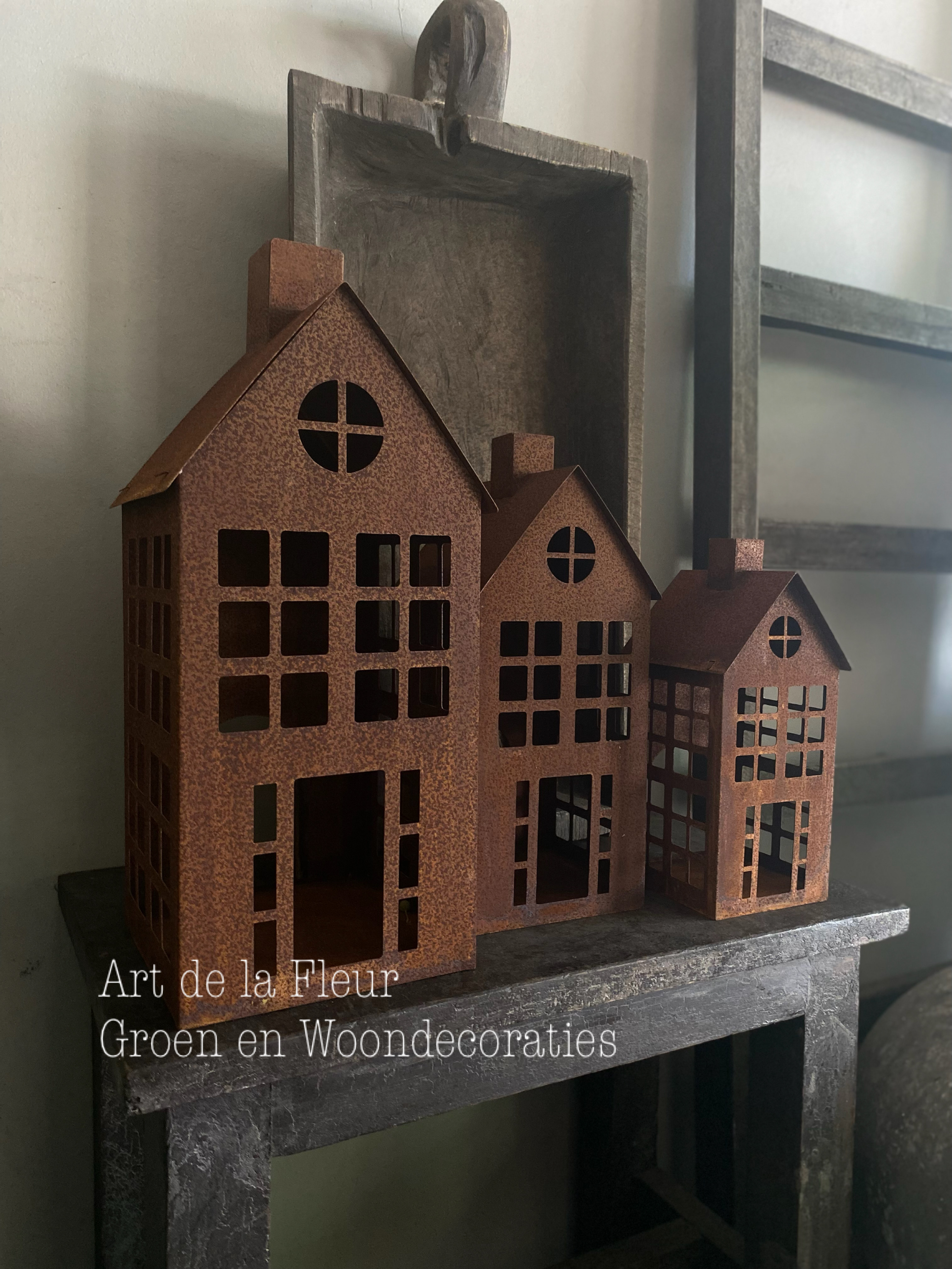 Theelicht huisje S roest 11 x 11 x 25