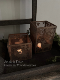 Windlicht | Windlicht roest kerst  15 x 15 x 15 cm