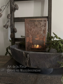 Windlicht | Windlicht roest kerst  15 x 15 x 23 cm