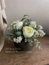 Tafel Boeketje | Kunst boeketje Wit met Pioenrozen zonder pot