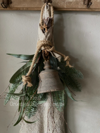 Kunst kerst toef met houten klokje C