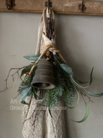 Kunst kerst toef met houten klokje D