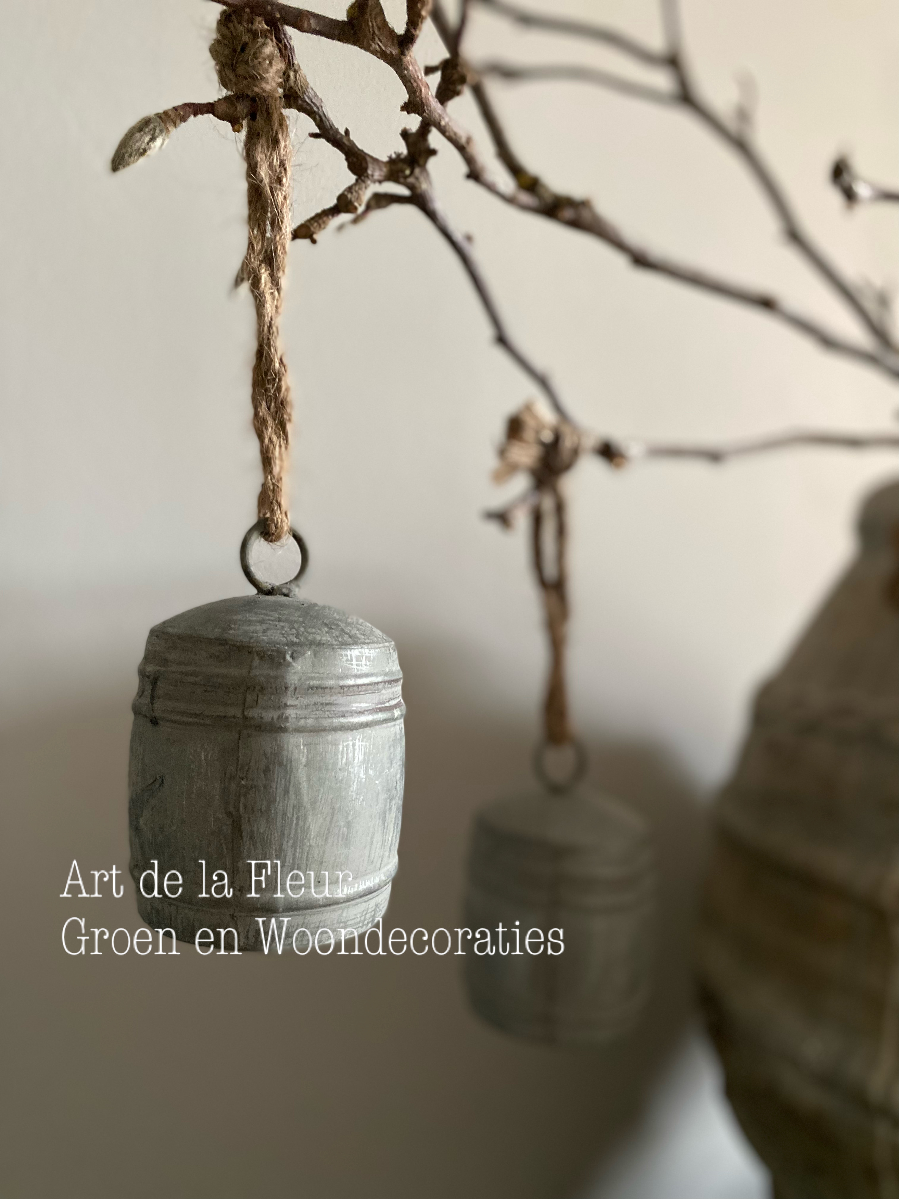 Zinken Kerstklok aan canvas touw