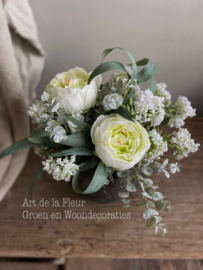 Tafel Boeketje | Kunst boeketje Wit met Pioenrozen zonder pot