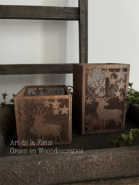Windlicht | Windlicht roest kerst  15 x 15 x 15 cm
