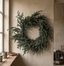 Blauwspar kunst Kerstkrans maat L ong 100 cm