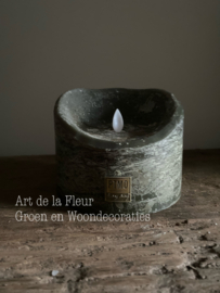 LED Light Candle rustic dark green moveable flame XL